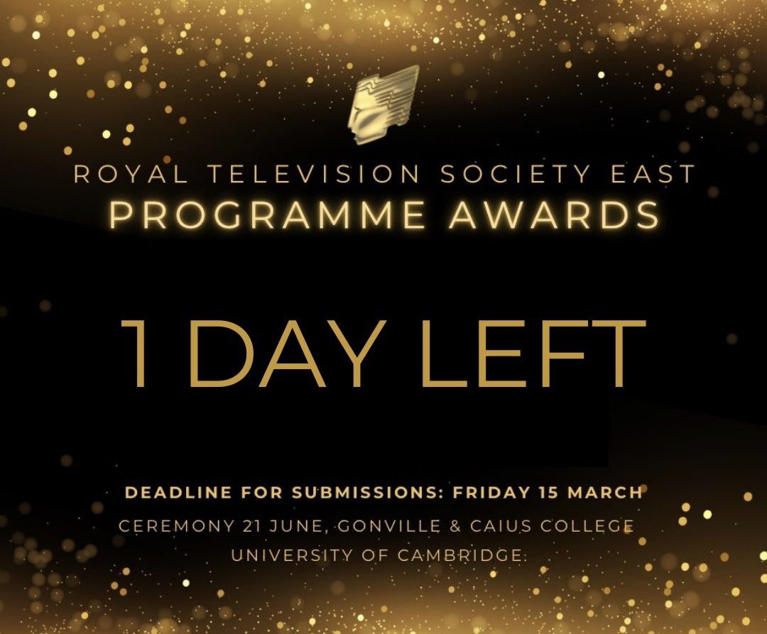 📣ONLY 1 DAY LEFT TO SUBMIT! 📣 Entries to the RTS East Programme Awards 2024 close this Friday, 15th March. We can’t wait to see your submissions! ✨ #rtseast #RTSEastPA2024