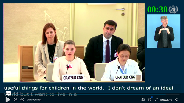 LucyHHalton's tweet photo. "I don't dream of an ideal world, but I want to live in a fair one where children live and grow in harmony and their rights are respected." - SO proud of the wonderful Anna, @lumos Youth Advocate who just absolutely smashed her speech at the Human Rights Council for the #ADRC2024 https://t.co/JfyC9xopLr