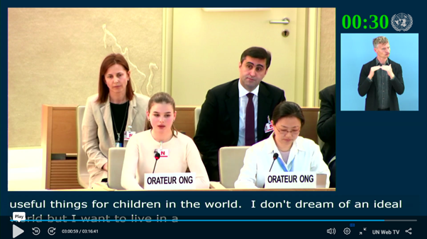 'I don't dream of an ideal world, but I want to live in a fair one where children live and grow in harmony and their rights are respected.' - SO proud of the wonderful Anna, @lumos Youth Advocate who just absolutely smashed her speech at the Human Rights Council for the #ADRC2024