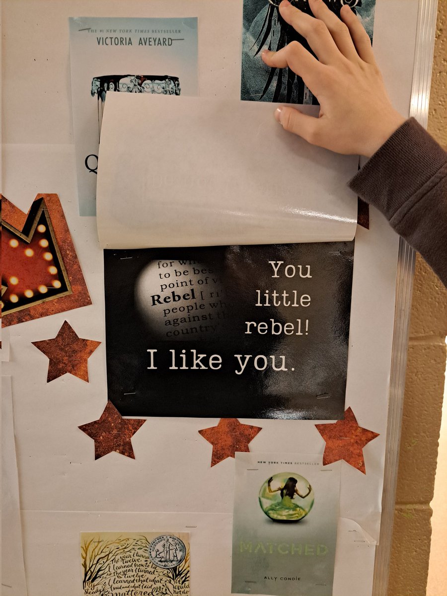 BethPowerTL's tweet photo. My latest @mdjh LLC bulletin board. Books for rebels...I love it. Seems we have quite a few rebels here because they can't resist lifting the flap! https://t.co/U10YnuhIKf