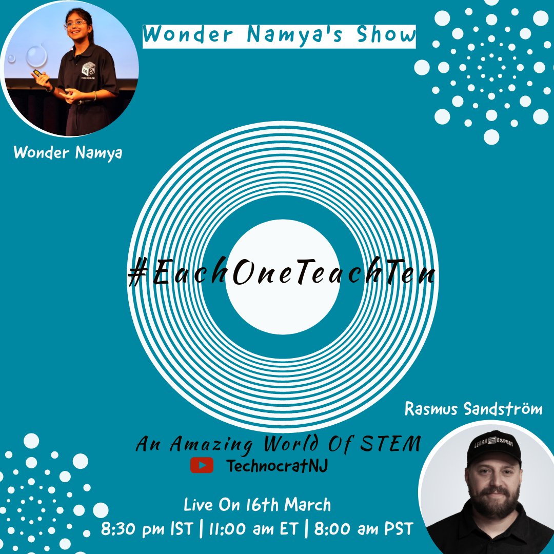 Tune into #EachOneTeachTen podcast on the 16th of March! 🤩

Join @WonderNamya  and @iNs8T1 as they explore the world of edtech and esports education. 

⏰ 8:30 PM IST | 11 AM EST | 8 AM PST

🔗lnkd.in/gGKeCzuR