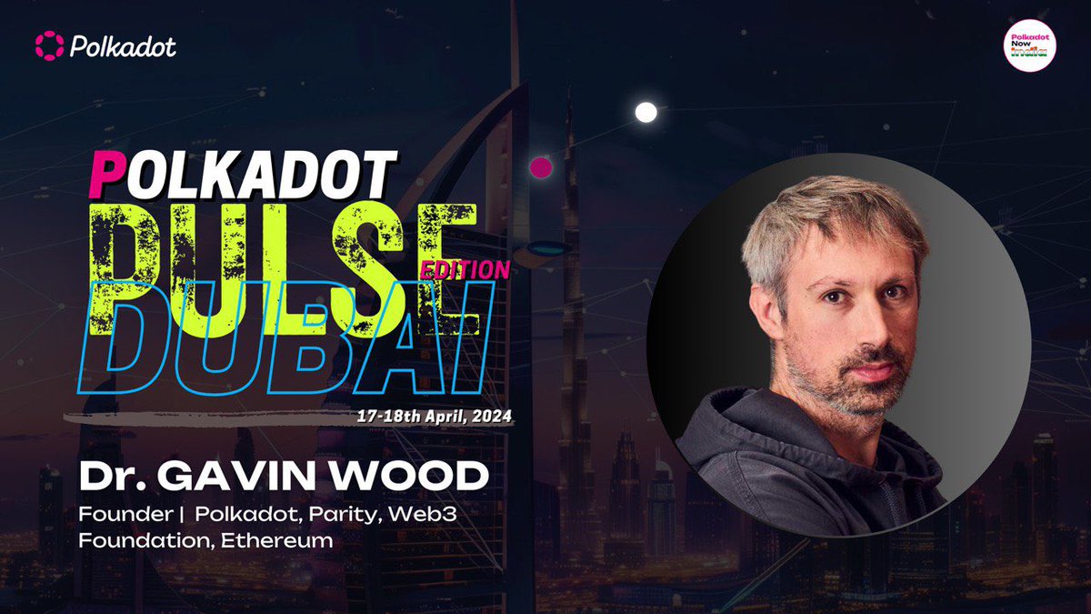 🌠 Announcing the Stellar Kickoff to #Polkadot Pulse: Dubai Edition! 🎉 ⚡️ Get ready for an electrifying keynote by none other than @gavofyork at #PolkadotPulse on April 17. 🚀 👉🎟️ lu.ma/Polkadot_Pulse… Come and join us in Dubai 🇦🇪 to hear from the founder of @Polkadot,…
