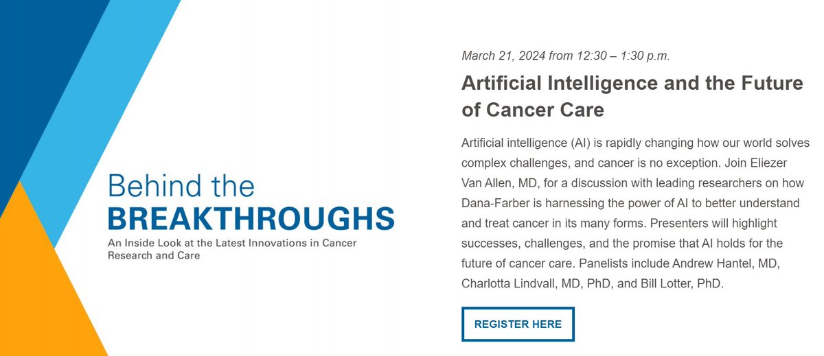 Artificial intelligence is rapidly changing cancer care. Join Dr. Eli Van Allen for a discussion on how @DanaFarber is harnessing the power of AI to better understand and treat cancer. March 21, 2024 from 12:30 – 1:30 p.m. defycancer.dana-farber.org/events-program…