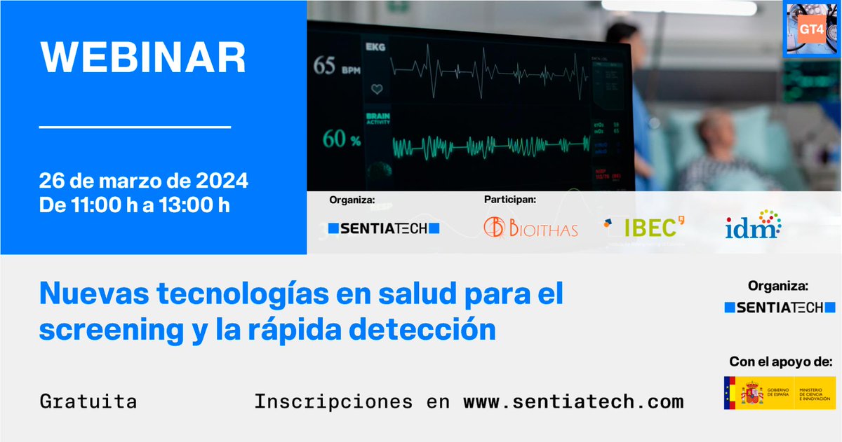 💉 ¡Las últimas tecnologías médicas para un #diagnóstico rápido y preciso! El próximo 26 de marzo, en horario de 11h a 13h, @sentiatech_ realizará el Webinar: Nuevas tecnologías en salud para el #screening y la rápida detección, donde reuniremos a entidades líderes de la #salud.