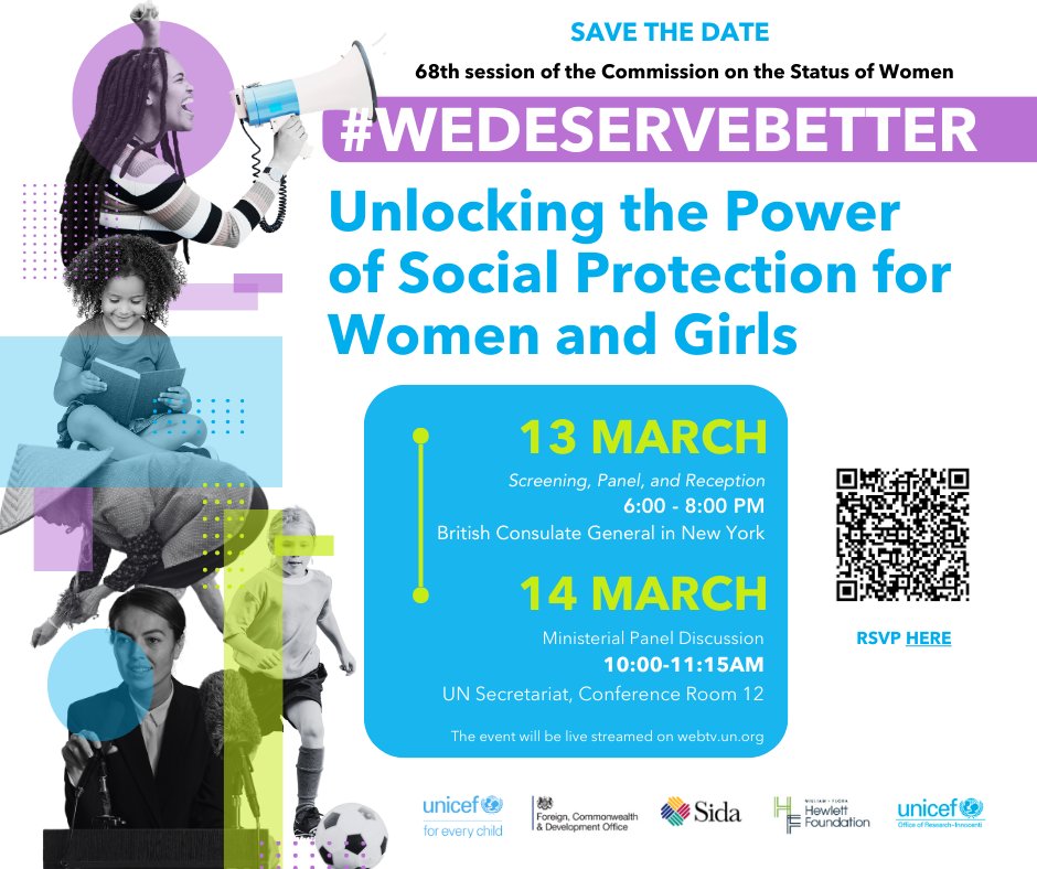 We’ve been thrilled to partner with the @UNICEFSocPolicy team on this important work over the last year! Today, our @_gabriellenpb will join this multi-stakeholder panel at #CSW68 to explore tangible actions govt have taken globally to support the empowerment of women & girls.
