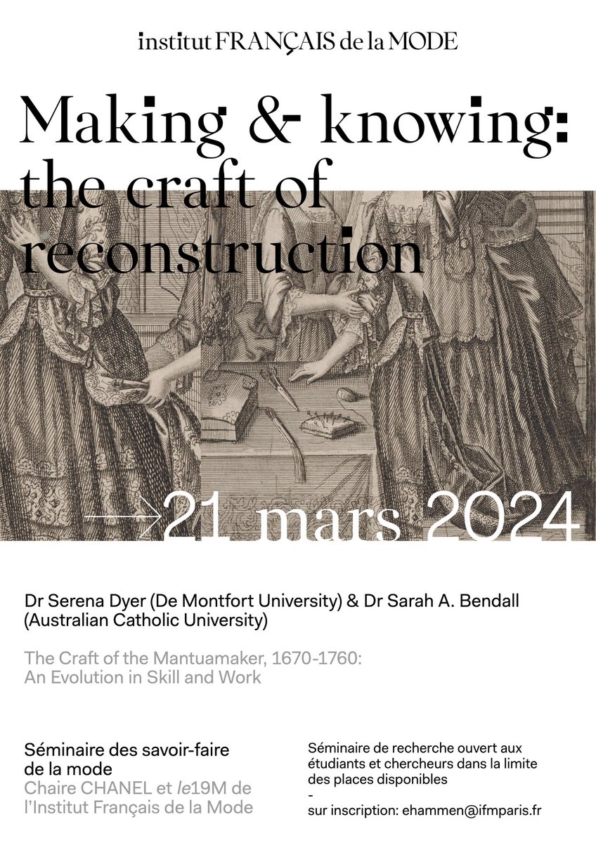 Very excited to be speaking @IfmParis next Thursday alongside <a href="/SarahABendall/">Sarah Bendall</a>. I’ll be talking about some of my research from Labour of the Stitch.