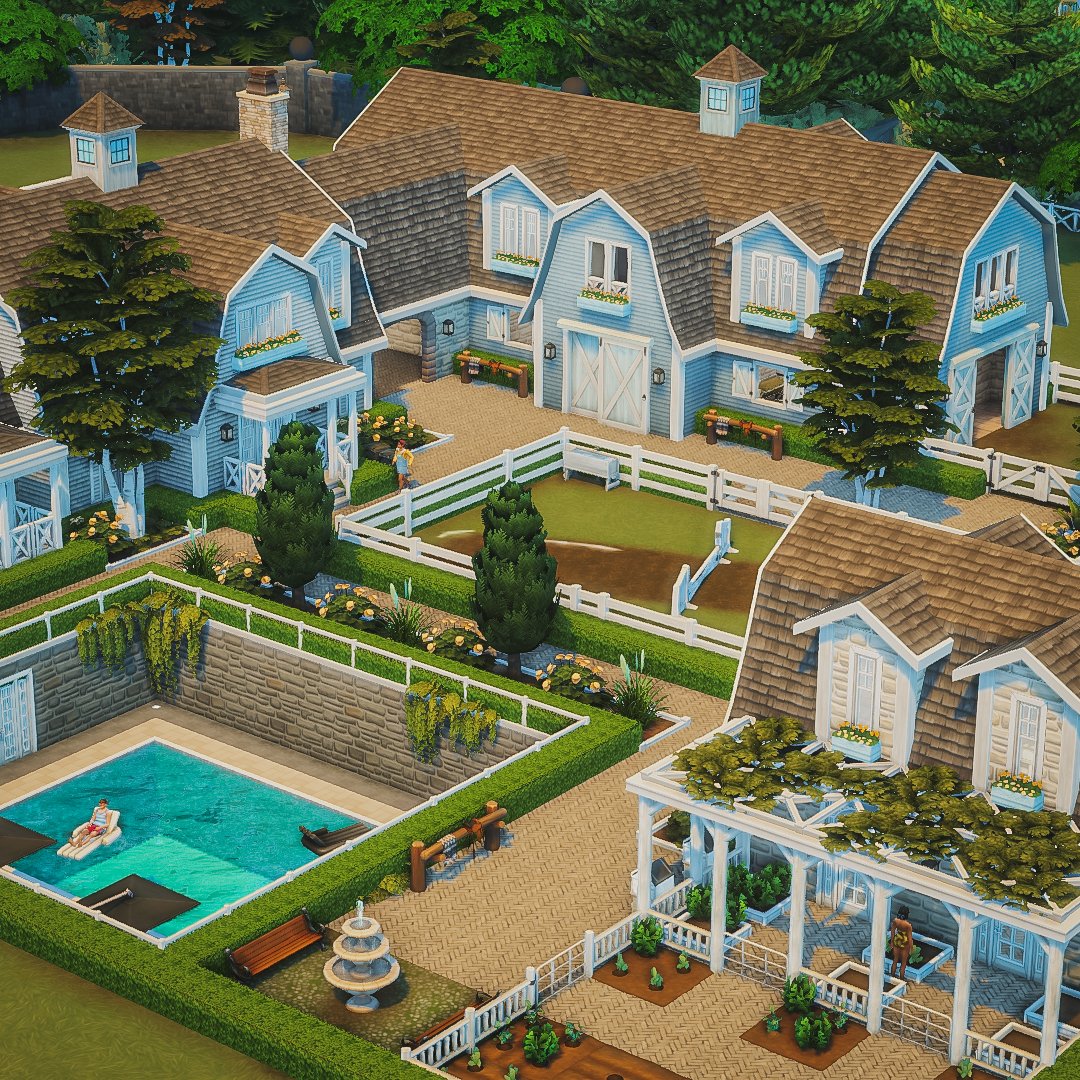 cozyindi's tweet photo. Hamptons Horse Ranch 🤍🌿🐴 

Speedbuild: https://t.co/bwJADXtg1r 

#Sims4 #ShowUsYourBuilds https://t.co/f5vvvXmRmf