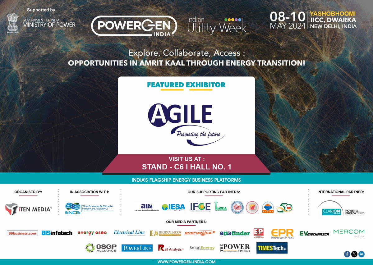 Pleased To Welcome 'Agile Microsys' as our 'Featured Exhibitor' at @PowerGenIndia & @IndianUtilityWk from 8th to 10th May 2024 at Yashobhoomi, IICC Dwarka, New Delhi ! Connect +91-9990401916, hansika@itenmedia.in #powergeneration #utilities #powerdistribution #PGIndia #iuw