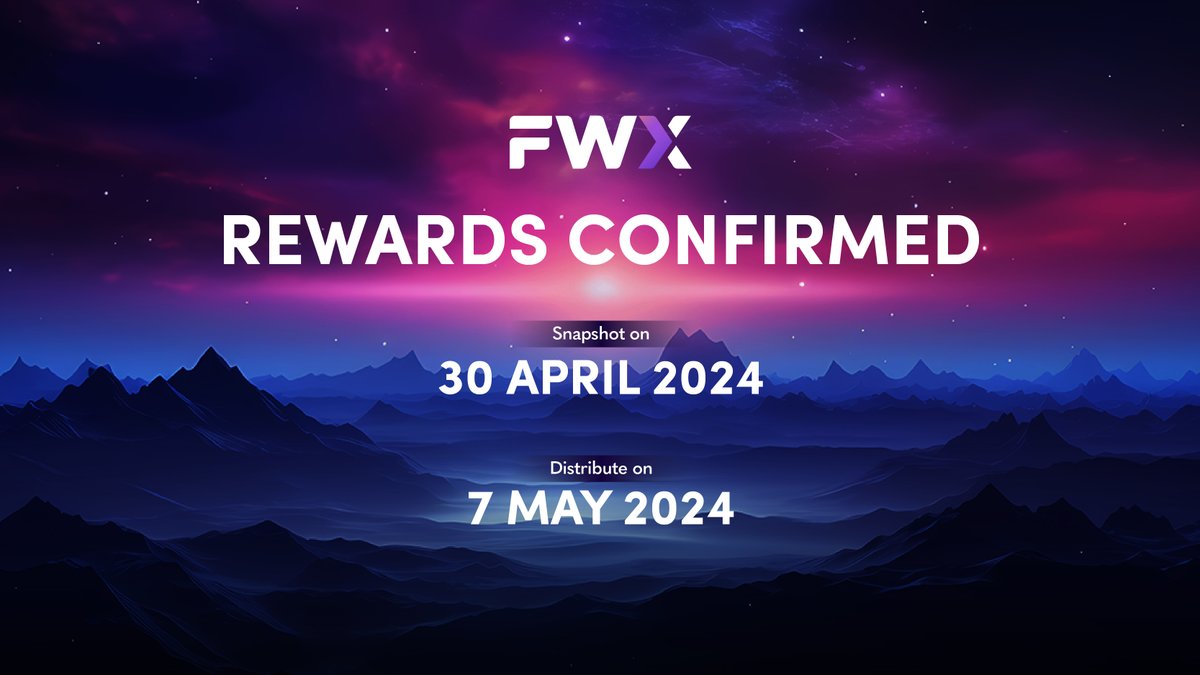 Mark your calendars! 🗓️

The FWX Rewards Snapshot 📸 is set for April 30, 2024, with rewards rolling out by May 7, 2024. 

Here's everything you need to know: 

🔺 FWX has launched the Referral Program - a fantastic way to give back to our vibrant community. Your rewards are