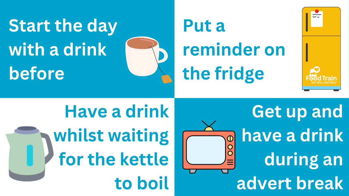 Today’s Top Tip It can be tricky to remember to keep drinking enough fluids throughout the day, especially for an older person. Why not try some of these cues to make keeping #hydrated much easier! #NHWeek