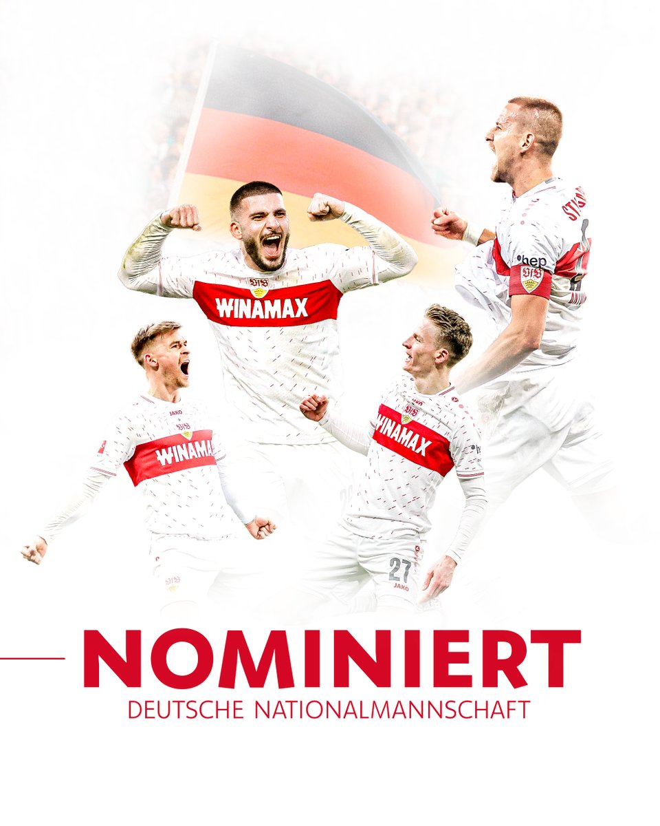 #VfB-Quartett für den DFB: Bundestrainer Julian Nagelsmann hat an diesem Donnerstag die VfB-Profis Chris #Führich, Waldemar #Anton, Deniz #Undav und Maximilian #Mittelstädt nominiert.

Herzlichen Glückwunsch, Jungs!! 💪⚪🔴

Zur Meldung 🔗👉 go.vfb.de/news4608