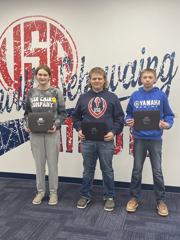 Congratulations to the winners of the My Hero Essay Contest sponsored by Farm Bureau Insurance. These contestants will move on to the state level. Pictured from left to right- Ashlynn Arnold, Blake Bruce, and Case Greuhn.