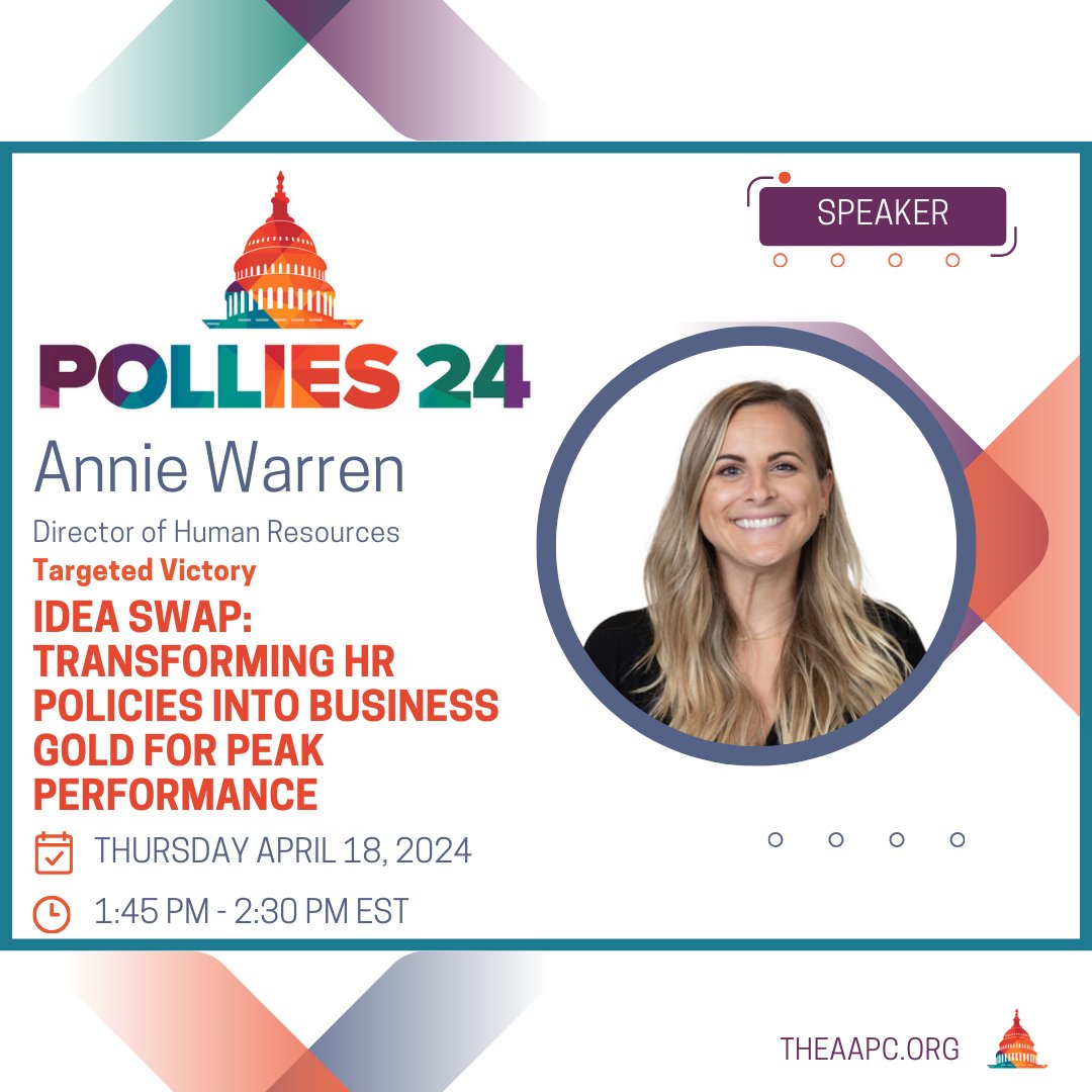 In this #Pollies24 session, learn how to set post-Covid workplace expectations and manage a mostly/all remote staff with Annie Warren from @TargetedVictory and our full panel. Register today! bit.ly/4141aih