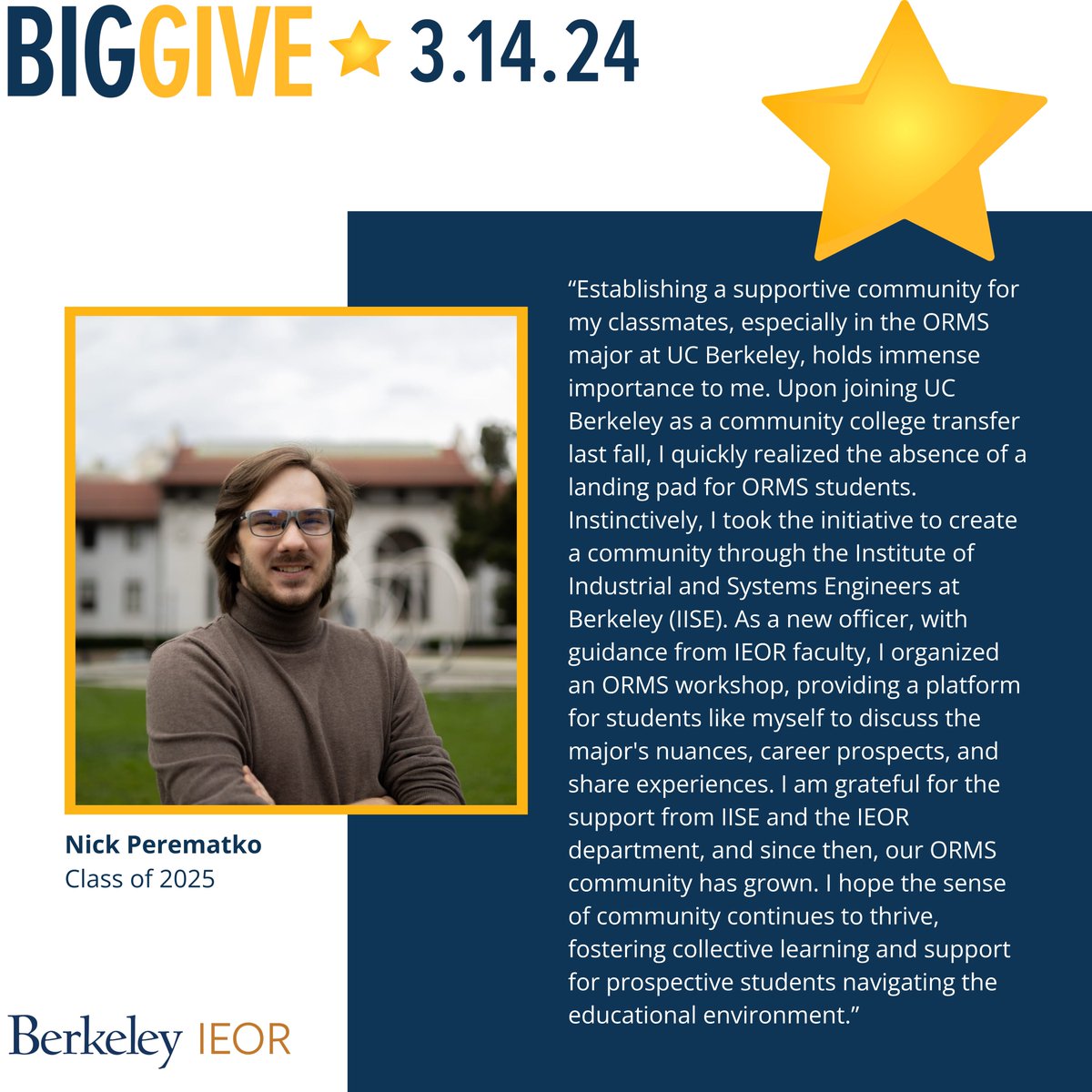 Our students inspire us every day! Your gift to Berkeley IEOR gives our students the resources they need to become leaders who work toward a brighter future. Donate: bit.ly/49LyspM #CalBigGive #BerkeleyIEOR #FundFutureEngineers