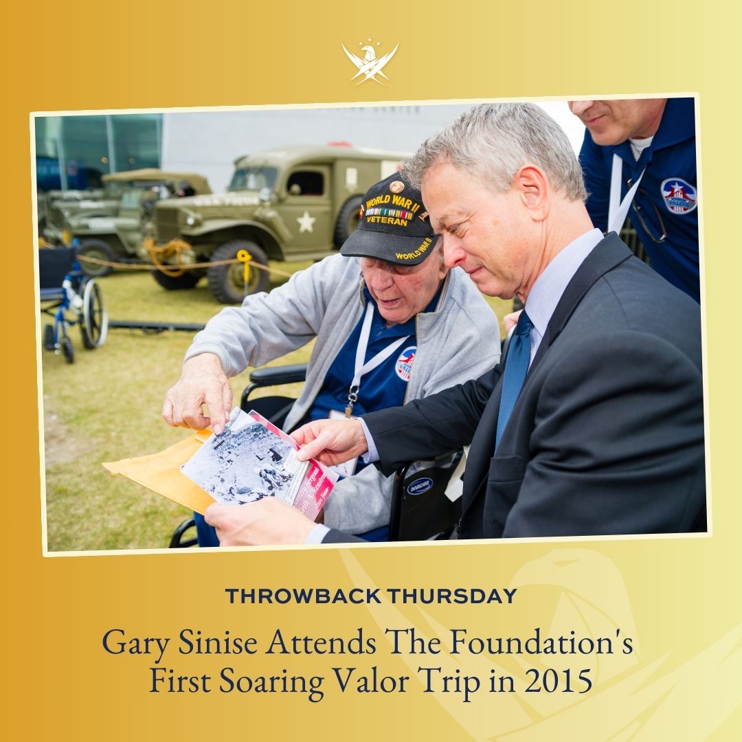 On #ThrowbackThursday, we travel back to 2015, when @GarySinise took a group of WWII veterans to @WWIIMuseum for our first Soaring Valor! Click below to learn more about our Soaring Valor program. bit.ly/2UGwd0E