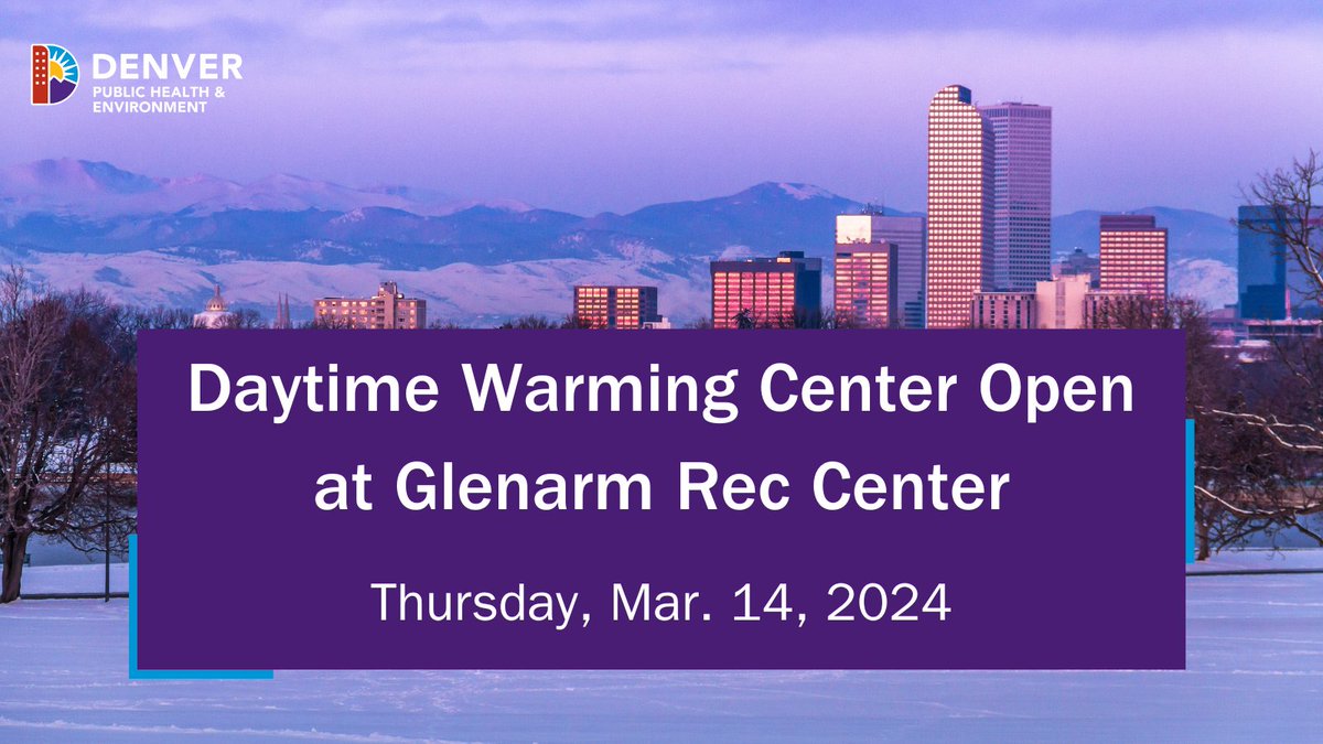 Glenarm Rec Center will be open from 8a.-5 pm today for anyone who needs a place to warm up. A designated area is available for warming with access to drinking water, restrooms, and a place to sit. All other @denverparksrec and @denverlibrary locations will be closed.