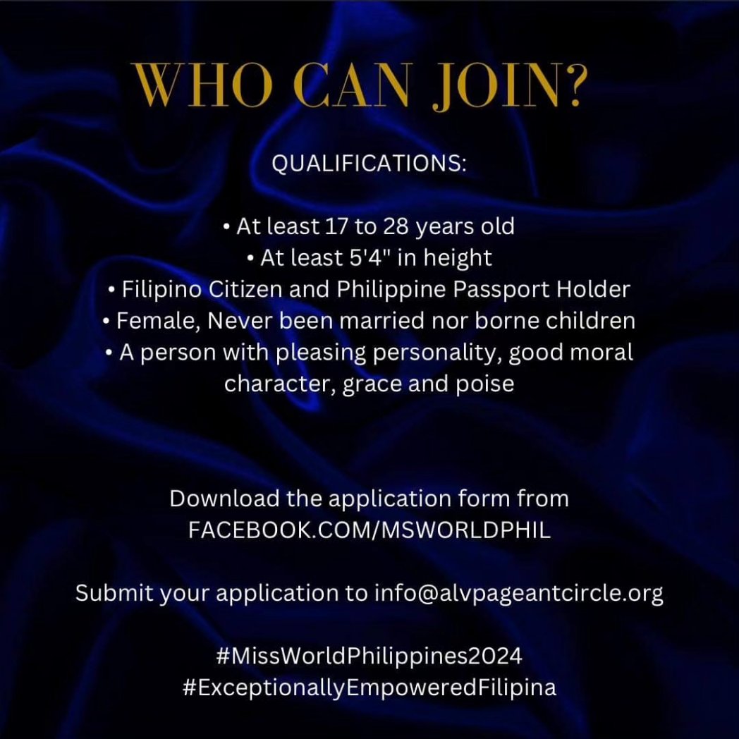 Will YOU be the ONE?
Will YOU be the QUEEN?
Will YOU be the next Miss World Philippines?

The search is on for the next #ExceptionallyEmpoweredFilipina who has the vision and the confidence she needs to represent the Philippines in the global scene!

Deadline for entries is on…
