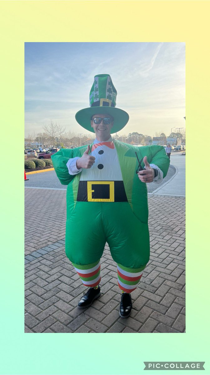 BrickellAcademy's tweet photo. @mrgshoe is “pumping up” students to participate in the last day of donations and voting for our @ods_smile fundraiser! The lucky winning teacher will be pumped to wear this festive suit all day as well! 🍀 #punsintended #HoneygroveFamily @vbschools https://t.co/kX0trL04FP