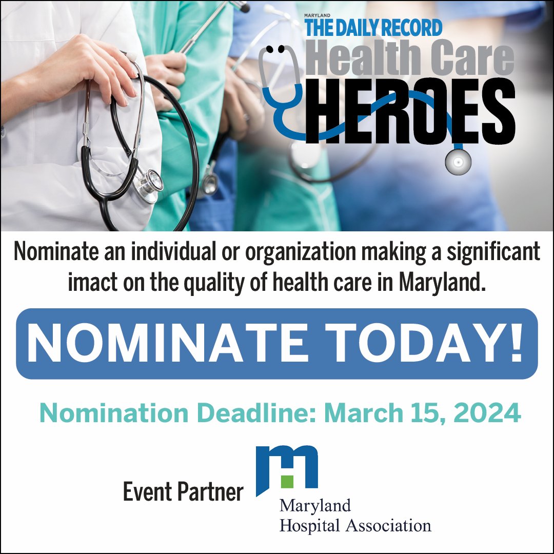 🚨⏰ Tomorrow is the LAST day to nominate your Health Care Heroes for @mddailyrecord Health Care Heroes Awards! ⏰🚨 Nominate your hero NOW before the March 15 deadline! 🏆💙 #TDRAwards 🔗 thedailyrecord.com/event/health-c…