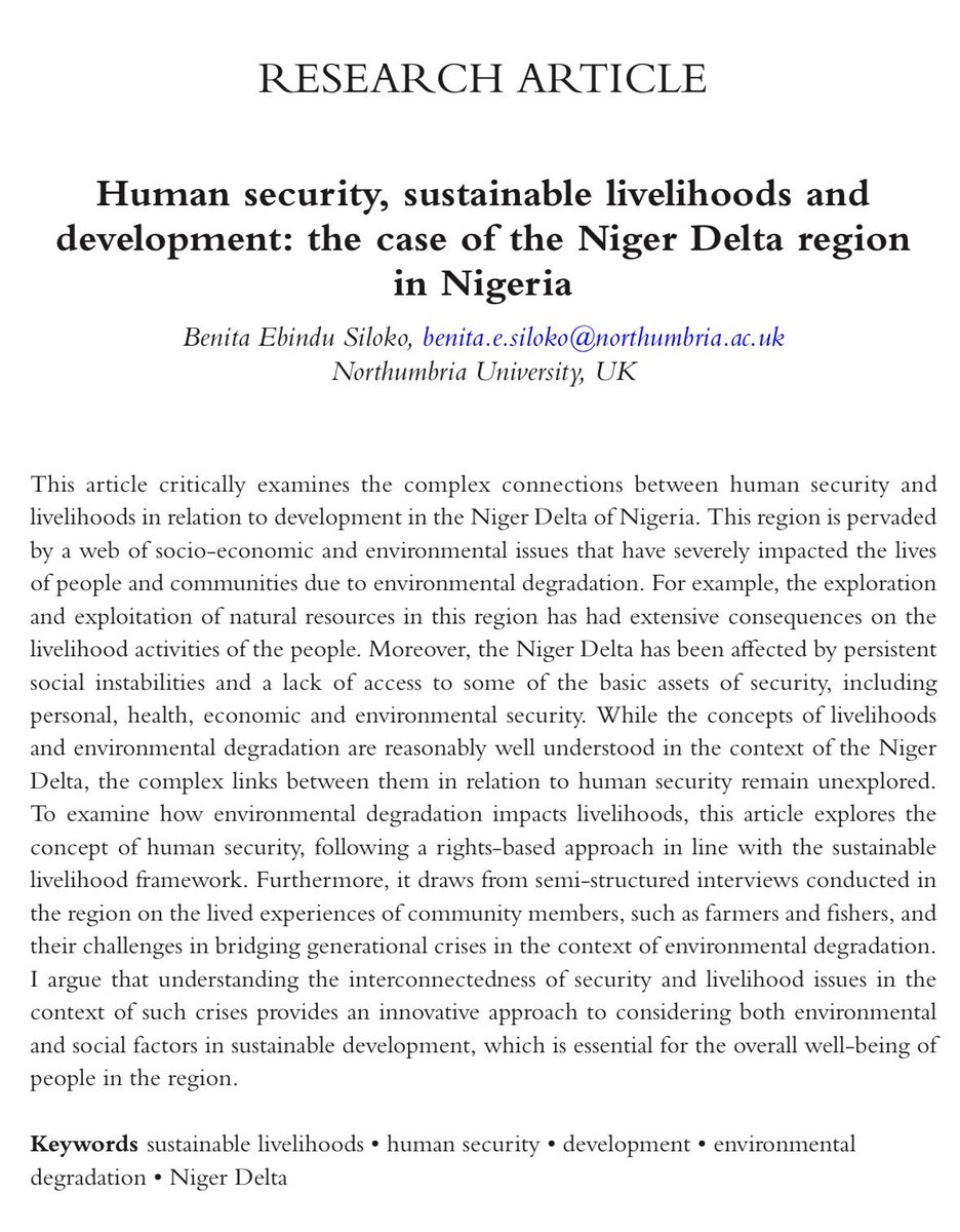 Published by @globaldiscourse via early view!!! #HumanSecurity #Livelihoods #Development #NigerDelta #EnvironmentalDegradation @NorthumbriaUni @UNDP @UNHumanRights @SDGaction