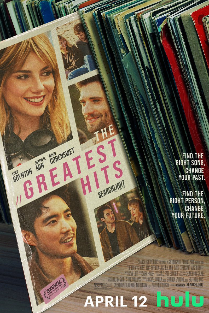 FilmUpdates's tweet photo. First poster for ‘THE GREATEST HITS’ starring Lucy Boynton, Justin H. Min and David Corenswet.

Debuting on Hulu on April 12. https://t.co/LPwjoiN2xH