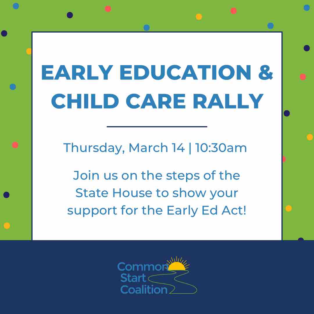 Join us TODAY on the steps of the State House with Senate President Spilka, Senator Lewis, and members of the Common Start Coalition for a rally for early education and care. See you soon! #mapoli #childcarecrisis #CommonStartMA