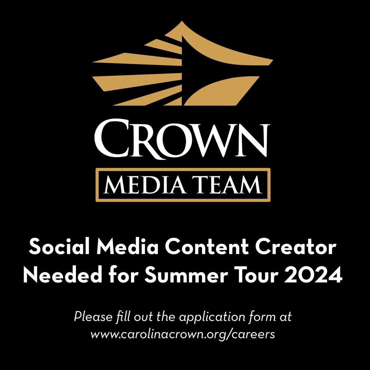 Carolina Crown Inc. is seeking qualified applicants for a 𝐒𝐨𝐜𝐢𝐚𝐥 𝐌𝐞𝐝𝐢𝐚 𝐂𝐨𝐧𝐭𝐞𝐧𝐭 𝐂𝐫𝐞𝐚𝐭𝐨𝐫 position on our Corps Media Team! ➡ For more information and how to apply, visit: carolinacrown.org/careers
