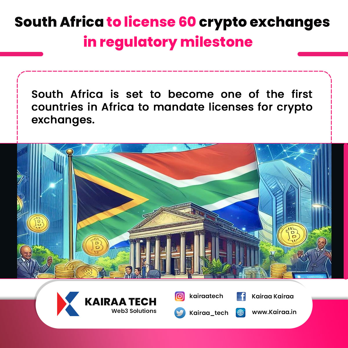 kairaa_tech's tweet photo. South Africa to authorize 60 cryptocurrency exchanges as a regulatory milestone.
For more details and updates..
Website : https://t.co/UWVOf5E2bt
Mail Id : Support@kairaatechserve.com
#kairaa #techserve #CBDC #bitcoin #solana #doge #piecoin #metaverse #cryptocurrency https://t.co/0VXMHJtgOT