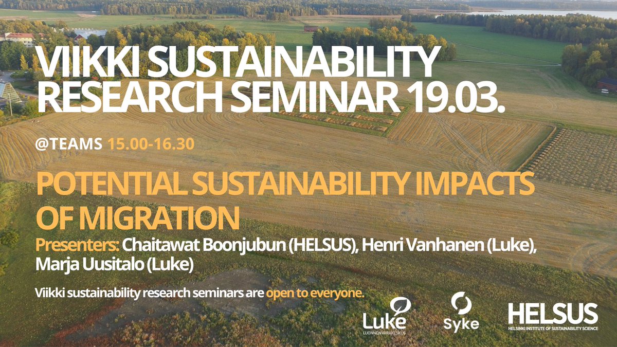 Don't miss HELSUS & @LukeFinland & @SYKEint online seminar 19.3.! Presentations: 🍓Thai berry pickers, seasonal work, and the Finnish sustainable food systems 🐀Invasive Alien Species - Pathways 🌲Challenges and solutions in nature-based integration of migrants in Finland