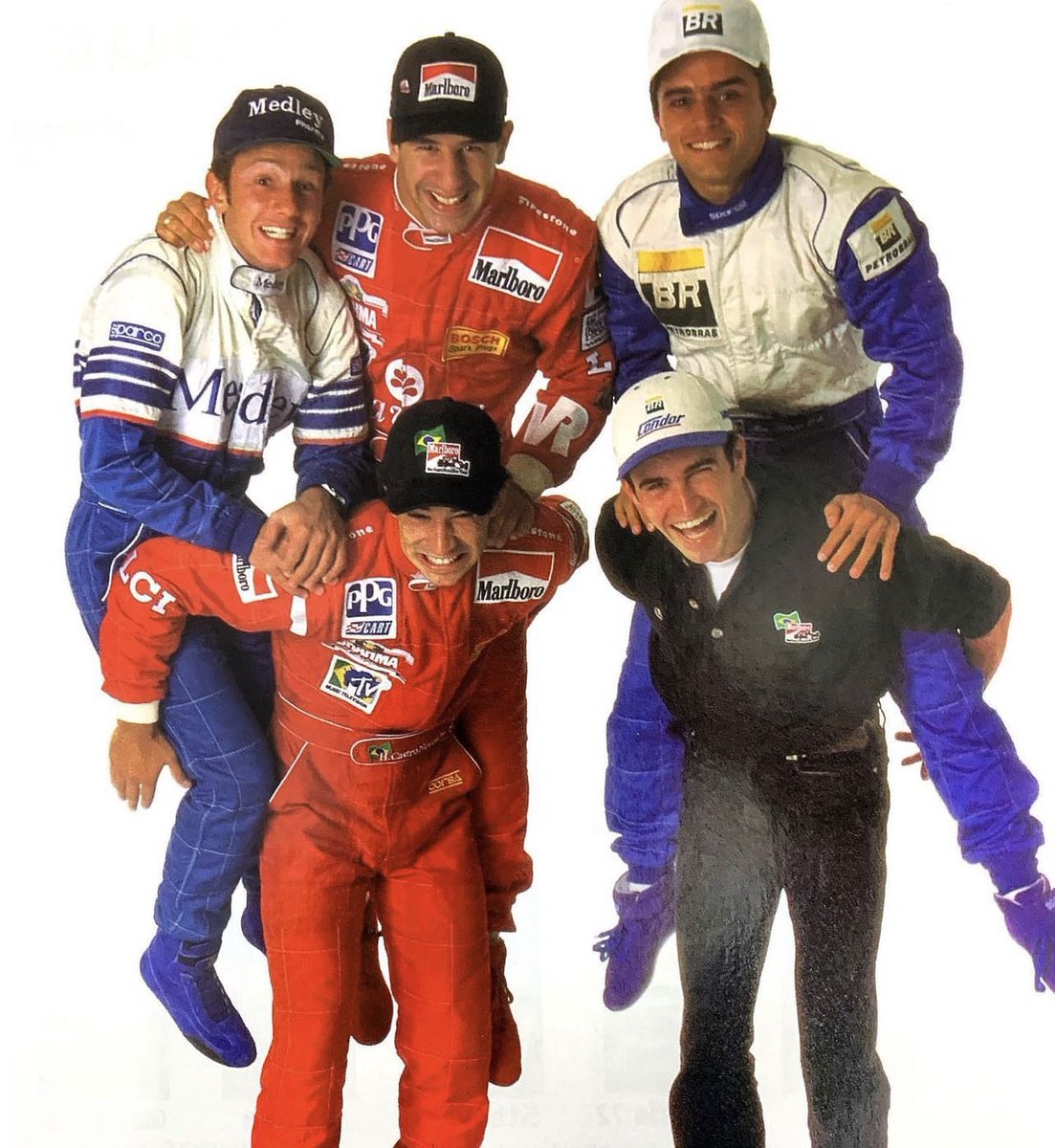 🇺🇸 #tbt The Brazilian crew in 97! @Kikizenga @h3lio and myself in IndyLights, Max Wilson and Ricardo Zonta in F3000. Good old days having fun for a magazine shoot.