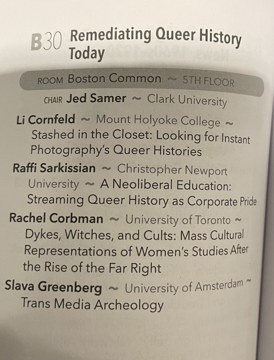 Hey #SCMS24 come by our panel REMEDIATING QUEER HISTORY TODAY. I’ll be presenting on TRANS-CRIP MEDIA ARCHAEOLOGY. @rSark @rachelcorbman chaired by @sadcatdadd