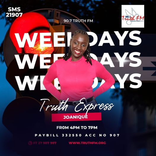 Truthfmkenya's tweet photo. Give thanks to the Lord, for he is good; his love endures forever. 1 Chro 16:34
Does being a pastor's wife automatically qualify you to be a marriage counselor?
Join @Joanique_Ke alongside Pst.Lucy this #TurnBackThursday as we engage on #TruthExpress #TruthfmDrive 4pm - 7pm https://t.co/rX2KS0mB7Q