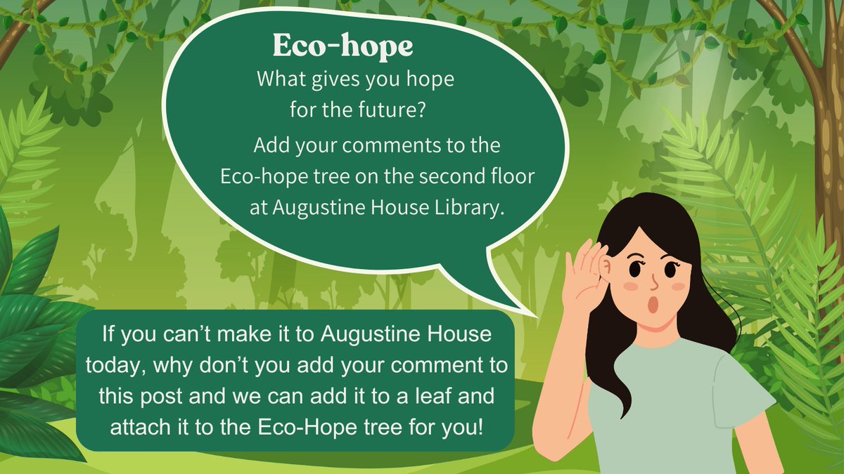 Have you visited the Eco-hope tree yet at Augustine House Library? @CCCUStudents What gives you hope for the future? If you can't make a visit today, you can add a comment to this post and we can add your leaf with your comment to the tree for you! @ccculibrary #Sustainability