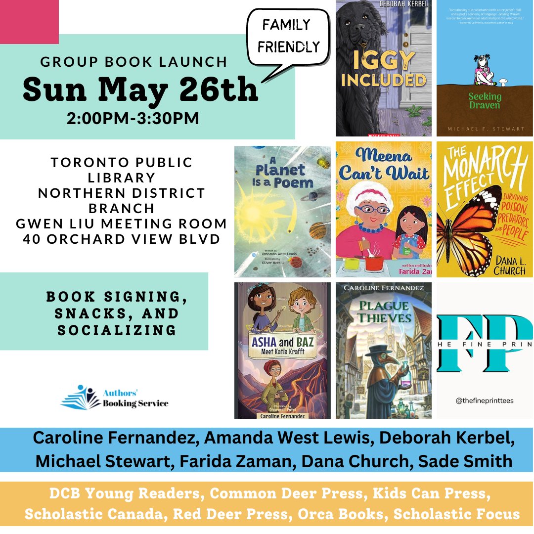 Save the date <a href="/monique_polak/">Monique Polak</a>  @parentclub @AmandaWestLewis <a href="/DeborahKerbel/">Deborah Kerbel</a> <a href="/MichaelFStewart/">Michael F. Stewart</a> <a href="/fzamanart/">farida zaman</a> @DanaLChurch @stc_smith.

Pub: <a href="/cormorantbooks/">Cormorant Books</a> <a href="/commondeerpress/">Common Deer Press</a> <a href="/KidsCanPress/">kidscanpress</a> <a href="/orcabook/">Orca Book Publishers</a> <a href="/RedDeerPress/">Red Deer Press</a> @ScholasticCanada