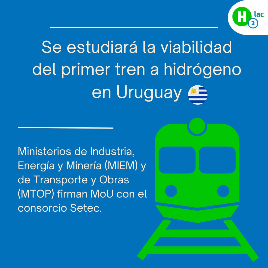 🇺🇾 Uruguay avanza en la descarbonización del sector transporte mediante el #hidrógenoverde y derivados. El @MIEM_Uruguay junto al @mtopuy, firmaron MoU con el consorcio Setec para estudiar la viabilidad de un servicio de tren de pasajeros a H2V🔎lnkd.in/eBjVx8p8