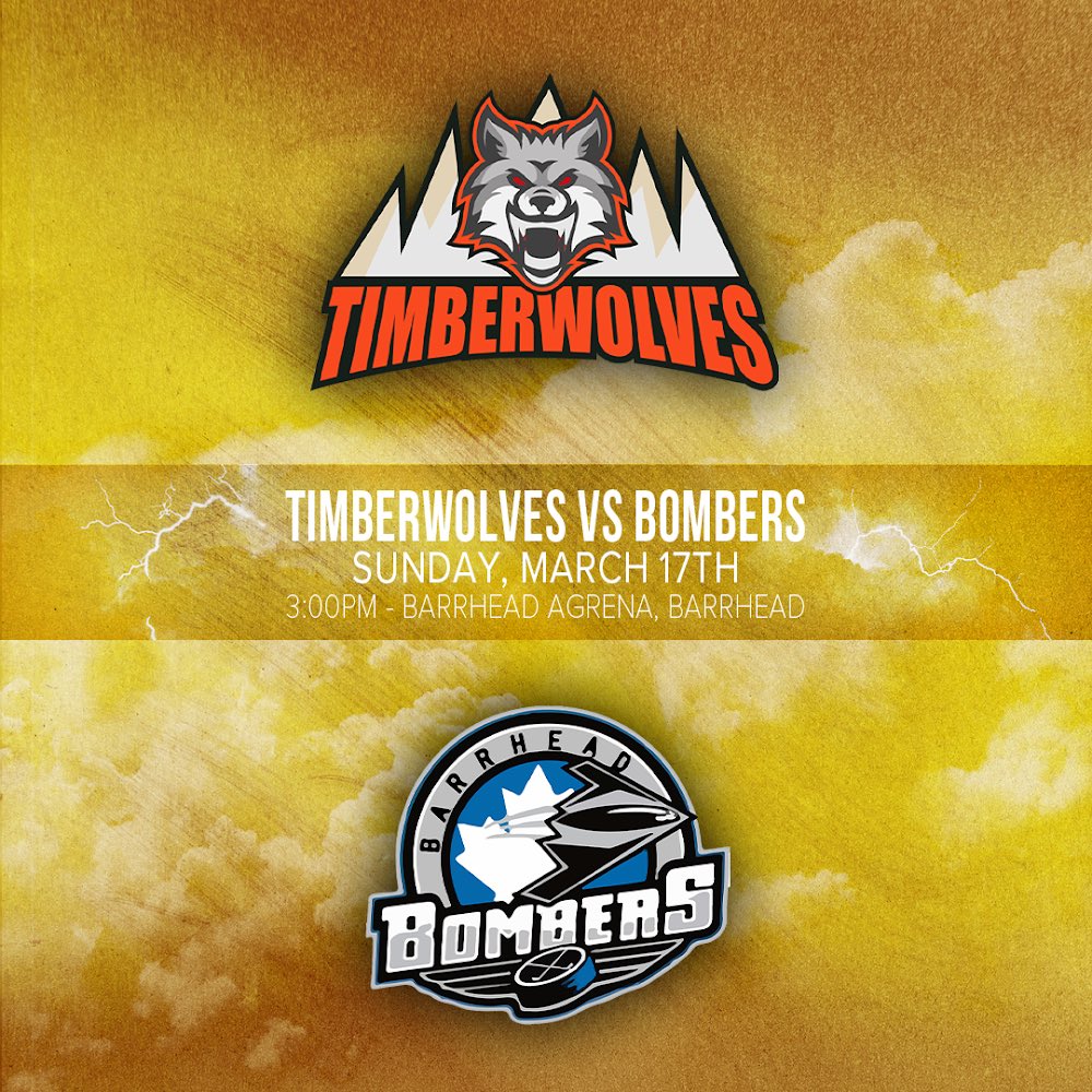 It’s time for the CAJHL playoffs!  Round one will see the Bombers face off against the Hinton Timberwolves in a best of 3 series!  Here’s your schedule (including game 3 if necessary)