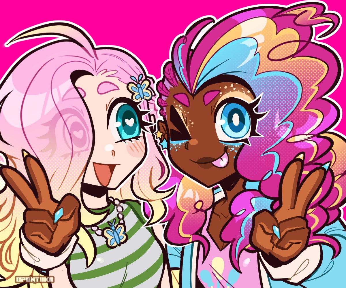 pontiikii's tweet image. pinkie and flutters before i go to bed :3