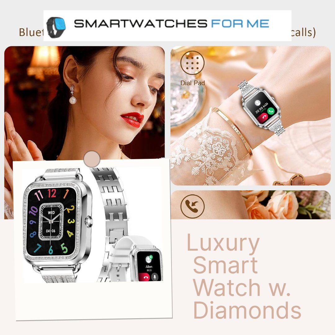 Elevate your style with this Smart Watch for Women w. Diamonds! 💎⌚️ Stay connected and track your fitness in elegance with this sleek accessory. Get yours today and add a touch of sophistication to your look. ✨ #SmartFashion #DiamondWatch #WomenStyle #FashionAccessories