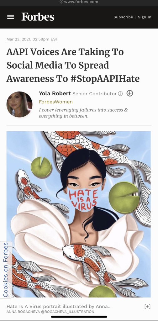 Gm guys ☀️

In March 2021 I created an artwork was which was featured in @ForbesWomen 🙌

AAPI Voices Are Taking To Social Media To Spread Awareness To #StopAAPIHate

When art has a voice❤️