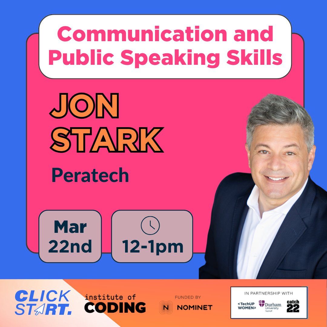 For our next guest speaker sessions, we are excited to welcome Jon Stark, the CEO and Executive Director of @PeratechHoldco. 💙 He will share his advice on how to develop your communication skills and use them to advance in your tech journey. #TUWClickStart24 #TechUPWomen24