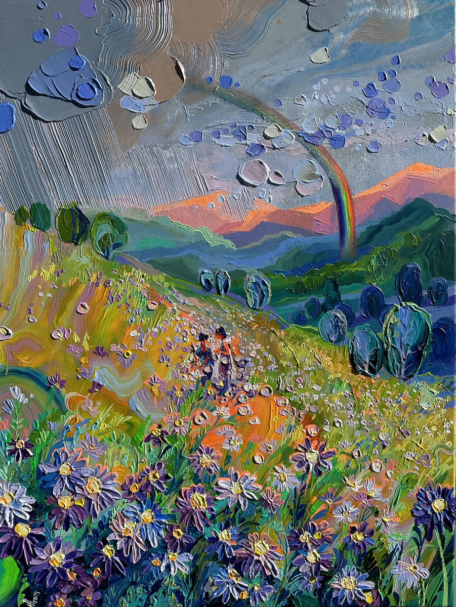 acrylic, canvas 60*80 cm “Alpine meadows. rainbow'