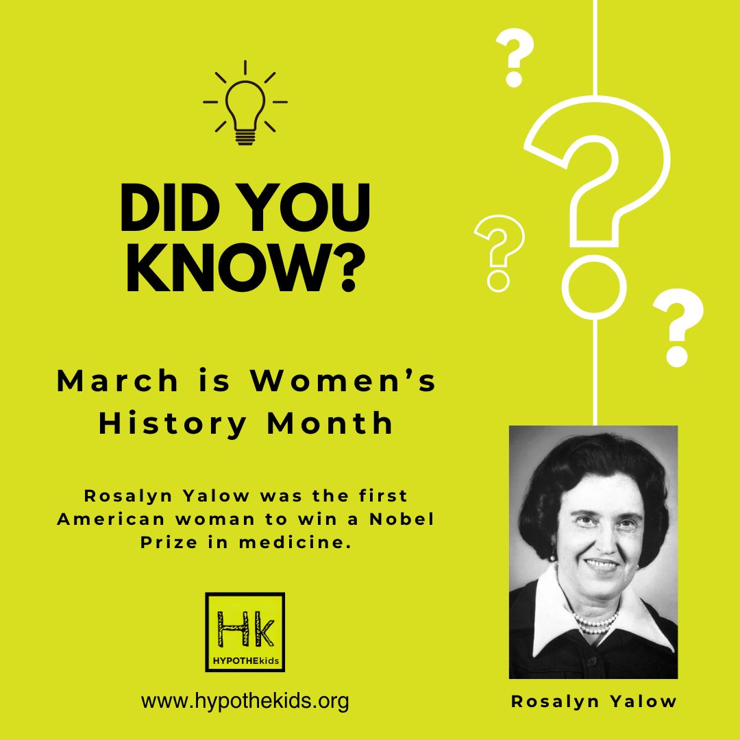 March is #Women'sHistory Month, and we’re celebrating our #WomenInSteam! Did you know that Rosalyn Yalow was the first American woman to win a Nobel prize in medicine for co-developing the radio-immunoassay technique? This technique allowed for the diagnosis of many diseases.