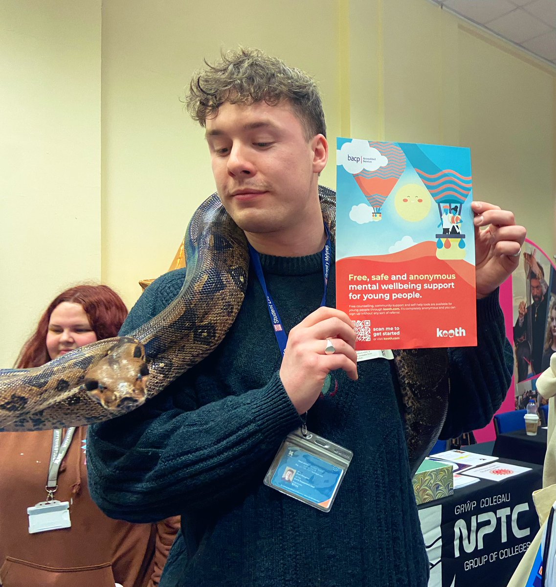 Evan_Kooth's tweet photo. Great day at Afan College NPTC promoting Kooth Student to young people, local services and… snakes!

#kooth #NPTC #mentalhealth https://t.co/jhGU1lWFba