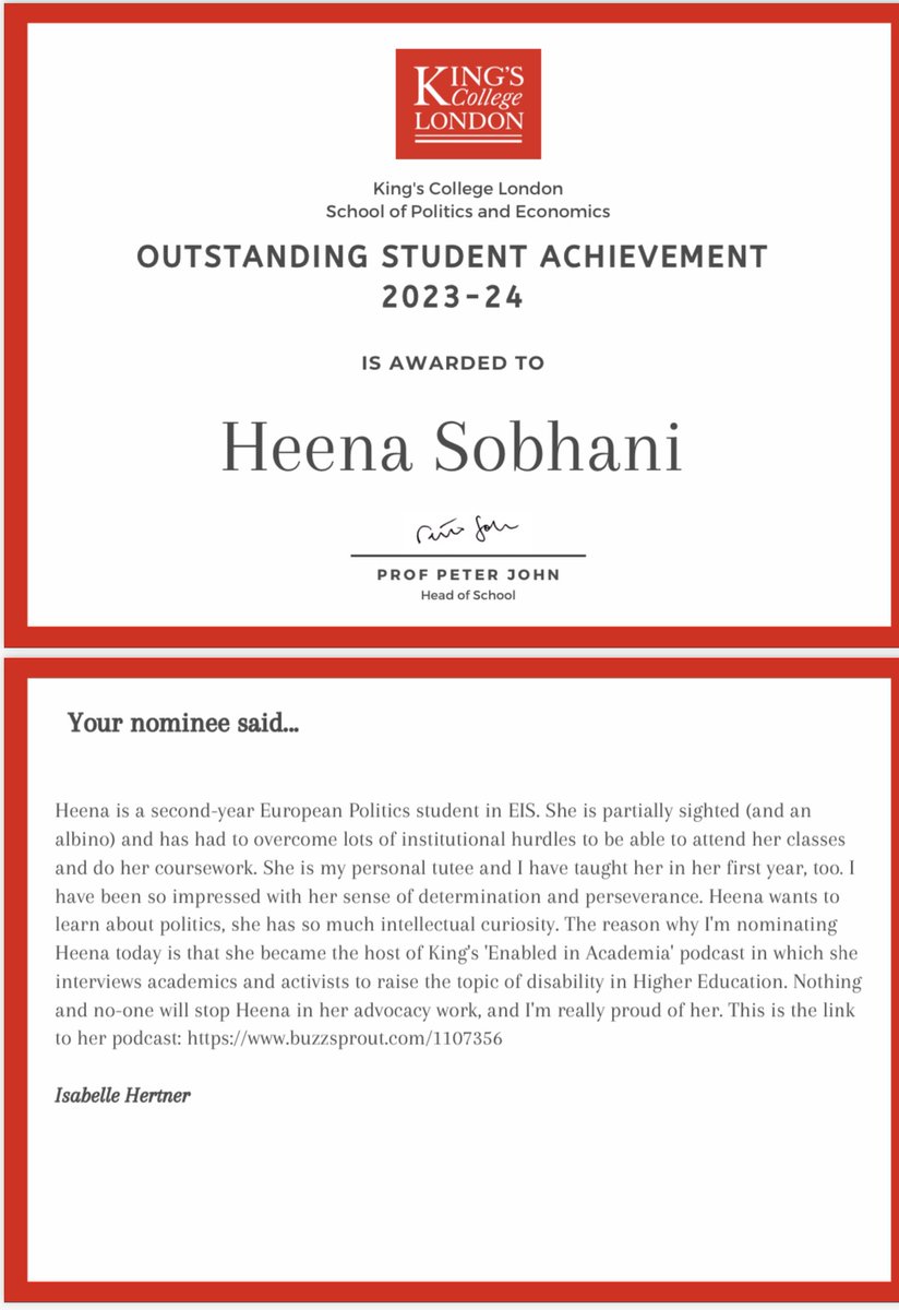 I’m so thankful My personal tutor is the best she nominated me for an SPE KCL an outstanding student achievement award for my podcast and advocacy podcast 💜💜💜💜💜💜 called Enabled in academia