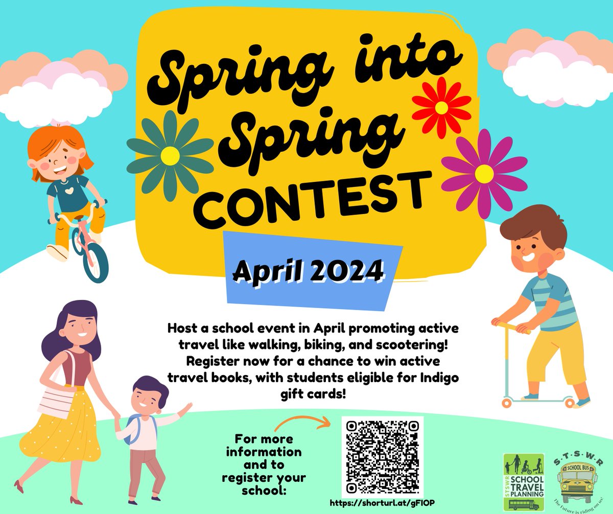 🌟 ATTENTION ALL WRDSB AND WCDSB SCHOOLS! 🌟 Let's make April memorable by promoting walking, biking, and more at your school! 🚶‍♂️🚴‍♀️ Register NOW to access event ideas, posters, and a chance to win fantastic prizes for your school and students! #SpringIntoSpring #STSWR #STP