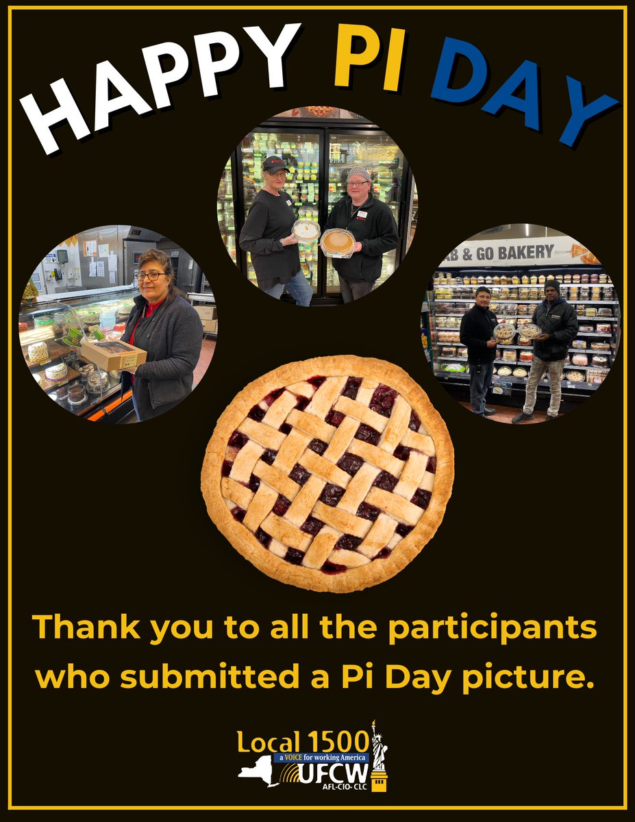 Happy Pi Day from Local 1500! We hope you enjoy some of your favorite pie! Let us know what your favorite pie is in the comments below. #PiDay #UFCW1500