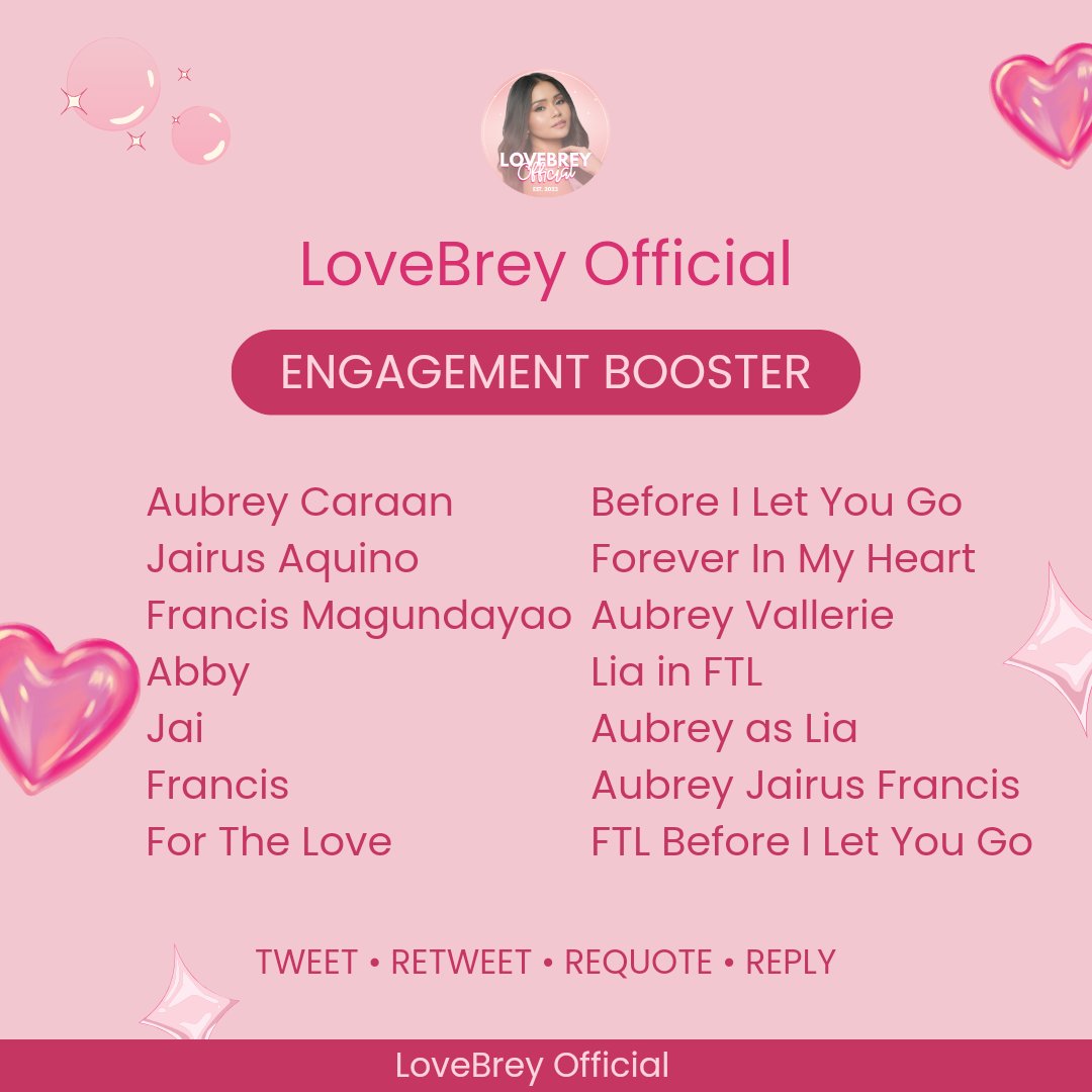 Since all of our tags are now trending, let's have an engagement booster. Reply in the COMMENT SECTION with our official tags. Remember to reply ONE BY ONE. CANT LET LIA GO #AubreyCaraan #FTLBeforeILetYouGo