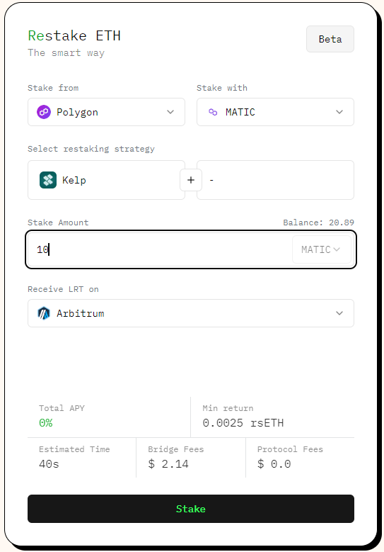 StakeEase's tweet photo. Restake into @KelpDAO using $MATIC from @0xPolygon and receive $rsETH in @arbitrum in ONE single step paying $2.14 in bridge fees

Earn Yield + SEP + Kelp Miles + Eigen Points + Nitro Carrots 

Some call it magic, we call it StakeEase

👉🏾Try it now at https://t.co/NW28XlQiCU https://t.co/Wk3iraqDxv