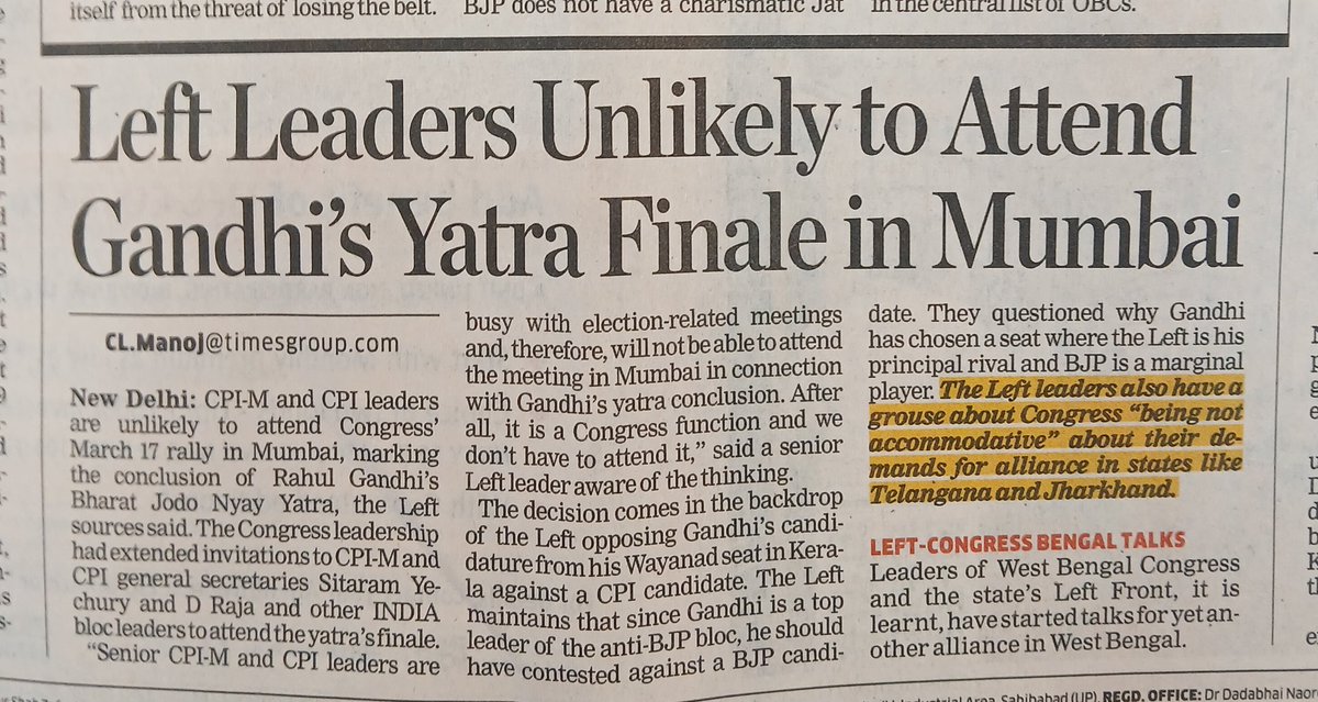 PraveenDavar's tweet photo. You can't clap with only Left hand. The #SecularForum appeals to the Left n all parties of #INDIAAlliance to participate with enthusiasm in the conclusion of BJNY of Cong leader @RahulGandhi . The Yatra must end with a huge public rally : #SaveConstitution. https://t.co/kPW06EASpn