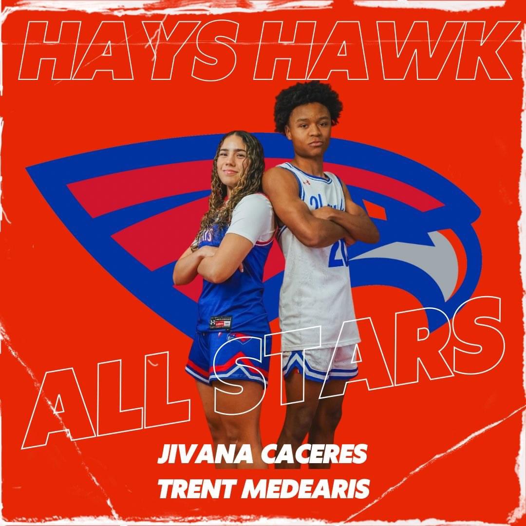 GOHAYSHAWKS's tweet photo. Wishing Jivana and Trent a great All Star Game today! Our Hawk Ambassadors will compete today at the HEB center- have fun Hawks! @CaceresJivana @TrentMedearis @lady_hays @HaysHSmensbball @Hays_Hawks https://t.co/6Oh7vbYqZf